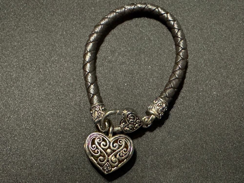 Brighton Black Braided Leather Ornate Bracelet Heart Charm 7